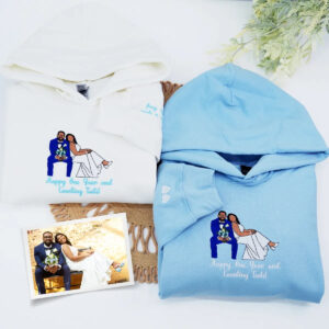 Custom Embroidered Wedding Hoodie with Couple Portrait - Matching Photo Gift