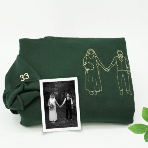 Custom Embroidered Wedding Portrait Hoodie - Personalized Couple Engagement Gift