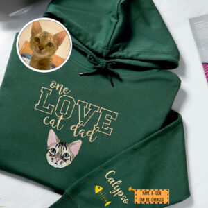 Custom Embroidered One Love Cat Dad Hoodie - Personalized Cat Father Gift