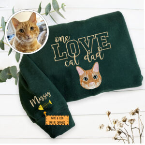Custom Embroidered One Love Cat Dad Sweatshirt - Personalized Cat Father Gift