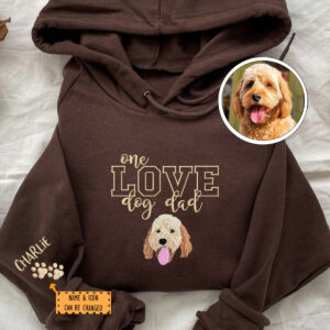 Custom Embroidered One Love Dog Dad Hoodie - Personalized Pet Father Gift