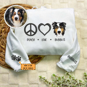 Custom Embroidered Peace Love Pet Hoodie with Names - Personalized Pet Lover Gift