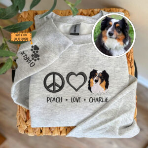 Custom Embroidered Peace Love Pet Sweatshirt with Names - Personalized Pet Lover Gift