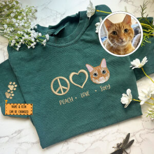 Custom Embroidered Peace Love Pet T-Shirt with Names - Personalized Pet Lover Gift