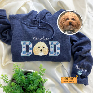 Custom Embroidered Pet Dad Hoodie with Pet Photo - Personalized Dog Father Gift