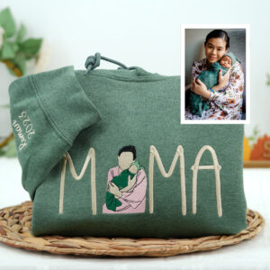 Custom Embroidered Mama Portrait Hoodie with Initial - Personalized Mother Gift