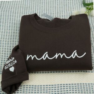 Custom Embroidered Mama Hoodie with Kids Names on Sleeve - Mother's Day Gift