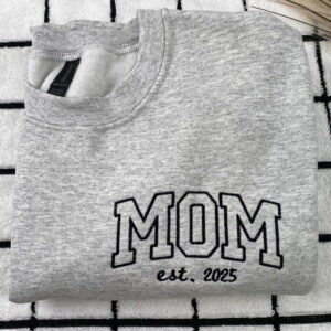 Custom Embroidered Mom Varsity Hoodie with Kids Names & Est Year - Mother Gift