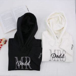 Custom Embroidered Mr & Mrs Hoodie with Date - Personalized Couple Gift