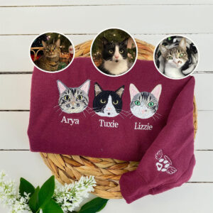 Custom Embroidered Pet Portrait Hoodie with Name - Personalized Dog Cat Lover Gift