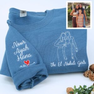 Custom Embroidered Sister Portrait Hoodie - Personalized Sister Gift