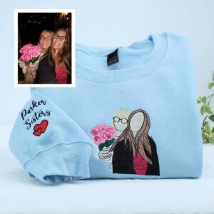 Custom Embroidered Sister Full Color Portrait Hoodie - Personalized Photo Gift