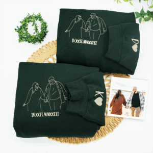 Custom Embroidered Roman Numeral Hoodie with Couple Portrait Outline - Relationship Gift