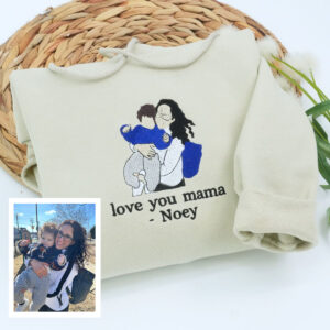 Custom Embroidered Mother & Son Portrait Hoodie - Personalized Photo Gift