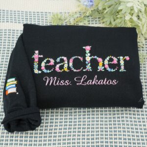 Custom Embroidered Teacher Hoodie with Floral Letter - Personalized Teacher Gift